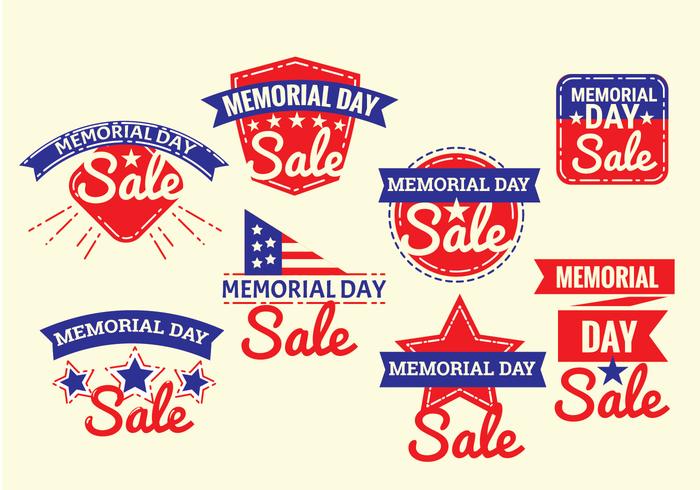 Conjunto de vectores de etiqueta de Memorial Day con estilo vintage o retro