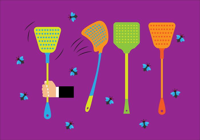 Colorful Fly Swatter and Flies Vectors 