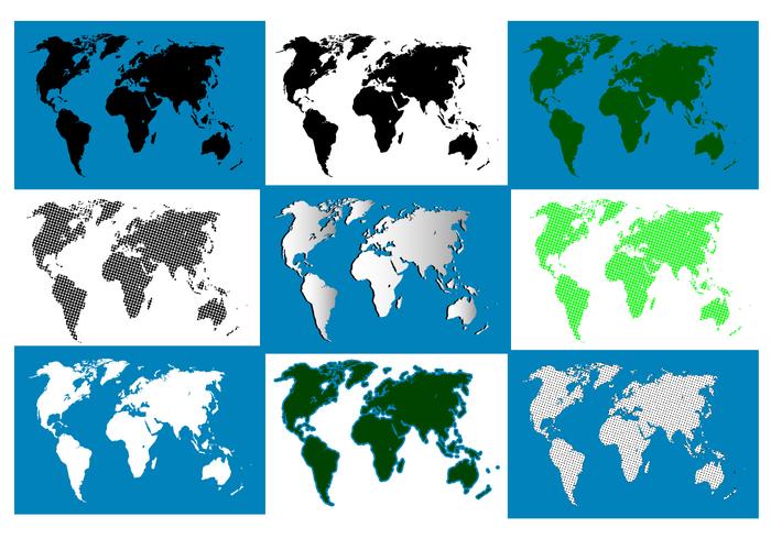 Silueta mundo mapa paquete vector