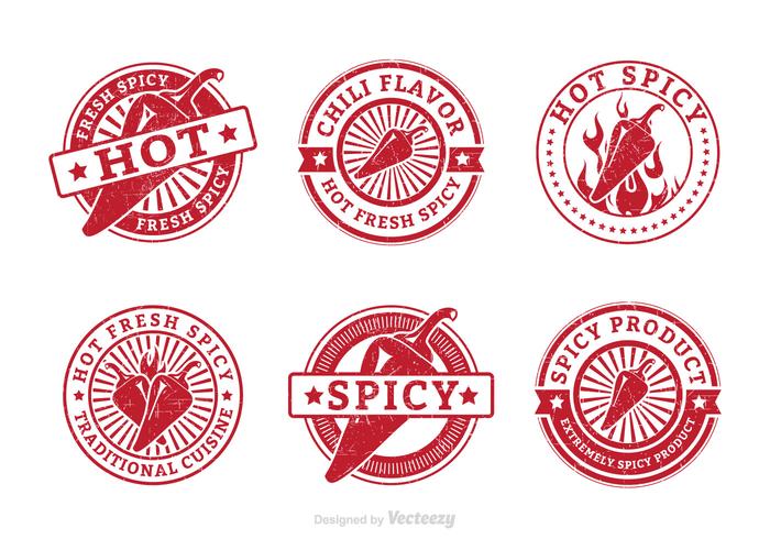 Fresh Spicy Hot Pepper Grunge Vector Stamps