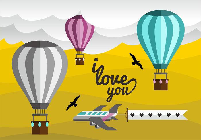 Hot Air Balloon Love Note Vector Design