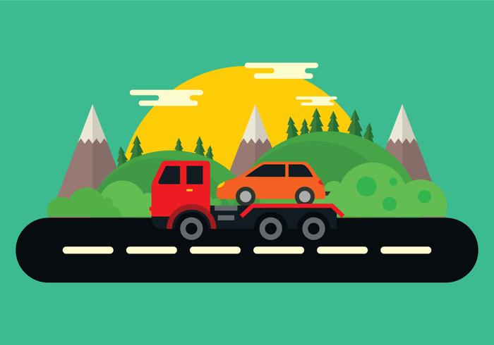 Tow Truck In The Mountains Vector 