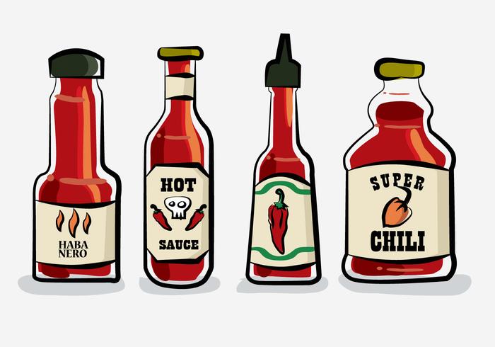 Hot Chili Sauce Bottle Habanero Vector Illustration