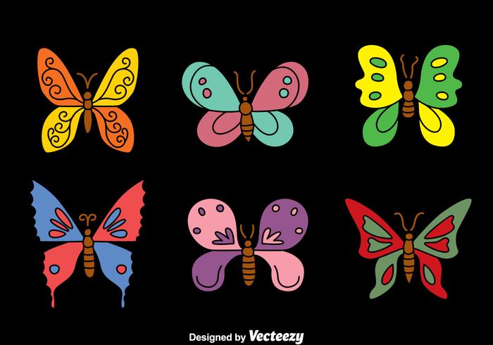 Colección de mariposas en vectores negros