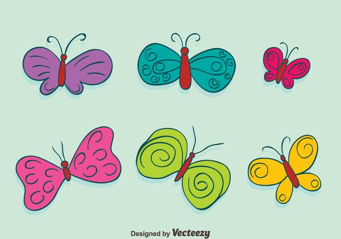 Vectores dibujados a mano de la colección de la mariposa coloreada