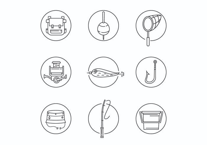 Thin Line Fishing Equipment Icons vector