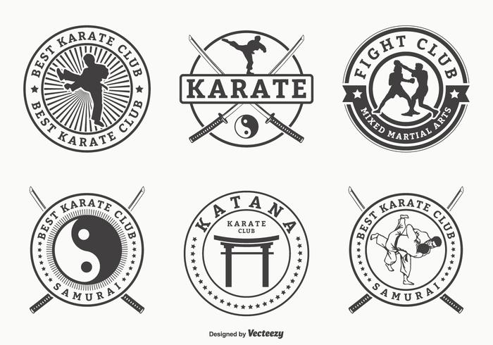 Artes marciales retro y insignias del vector del karate