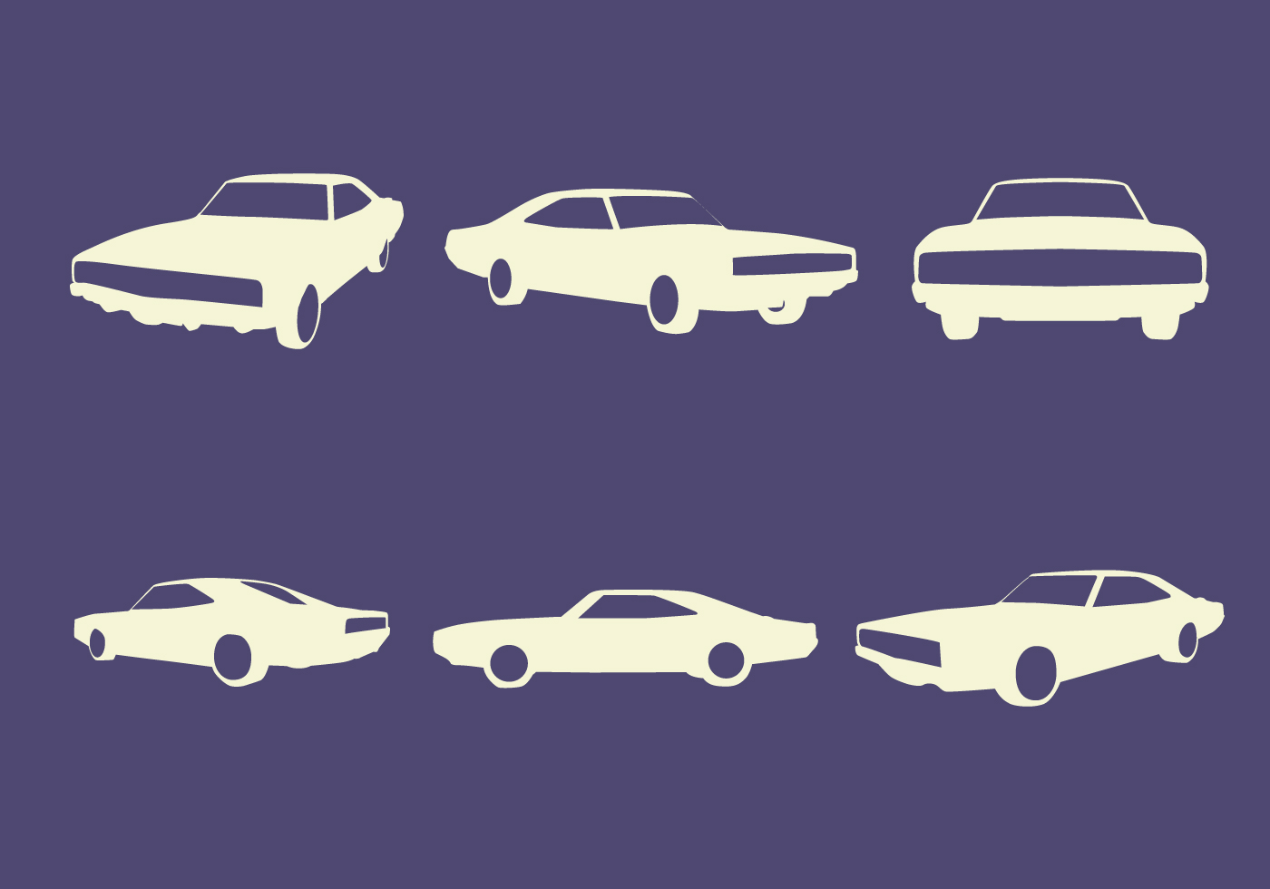 Dodge charger 1969 silhouettes vector.