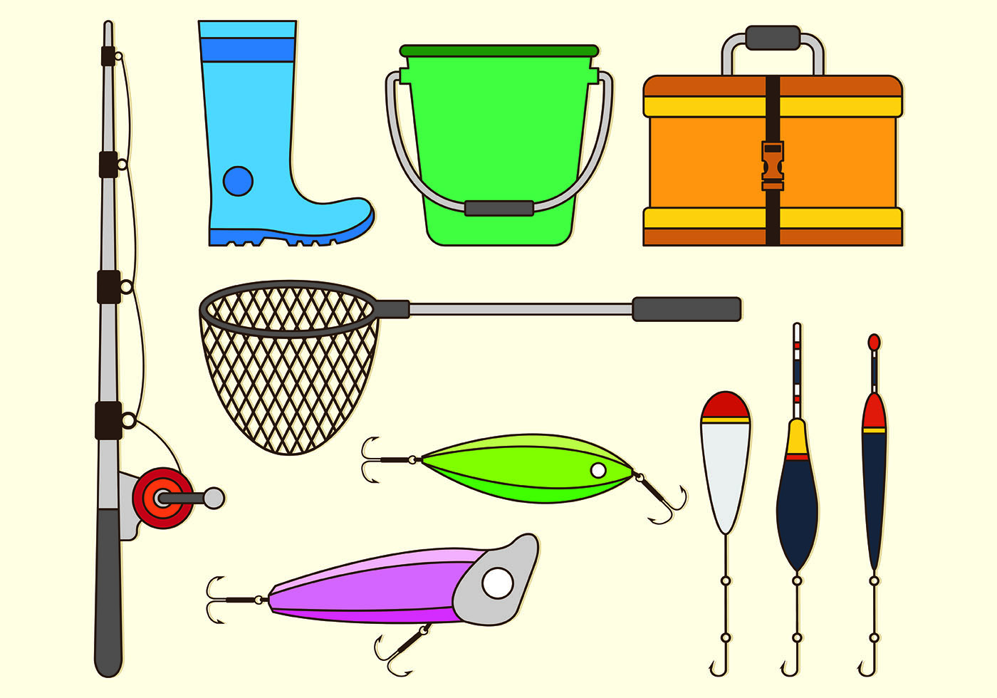 Set Equipment Icon Of Fishing Tackle 149113 Vector Art at Vecteezy