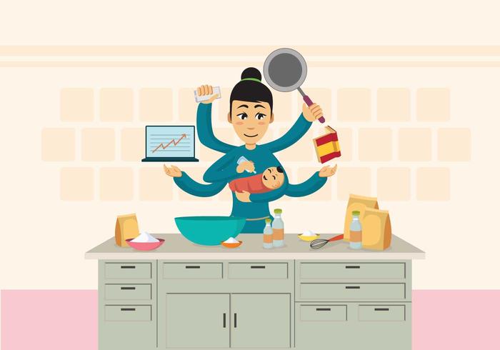 Free Busy Mother With Baby Illustration vector