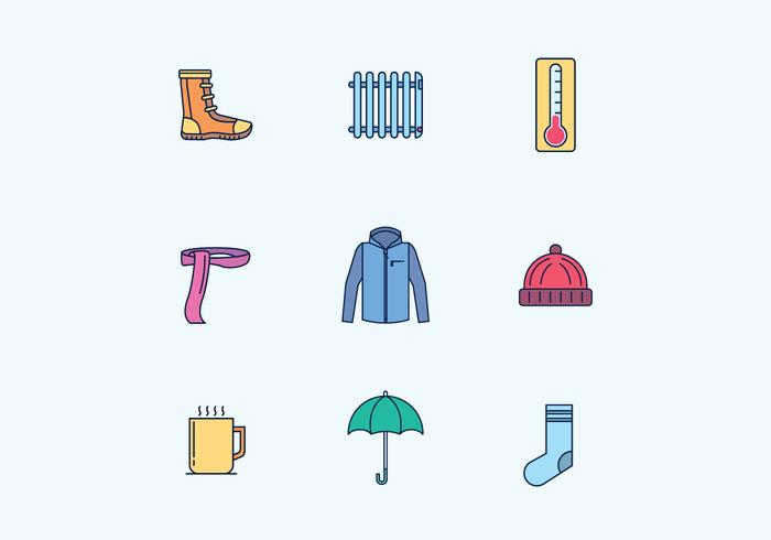 Iconos llenos del invierno del esquema vector