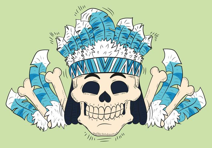 Cute Skull With Feathers Hat Tribal Style vector