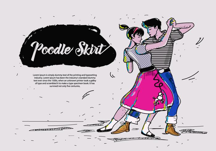 Poodle Skirt Dance Hand Drawn Vector Illustration Poodle Skirt Dance Hand Drawn Vector Illustration