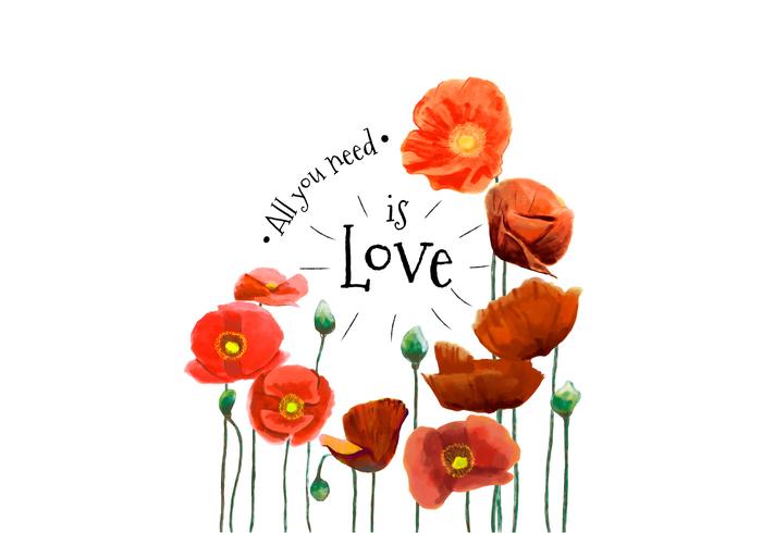 Watercolor Red Flowers And Lovely Quote vector