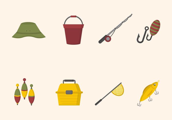Flat Fishing Element Vectors Flat Fishing Element Vectors