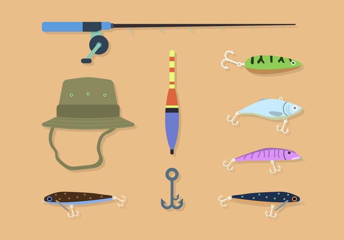 Flat Fishing Element Vectors