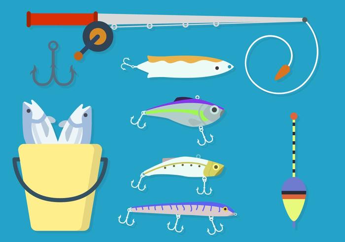 Flat Fishing Element Vectors