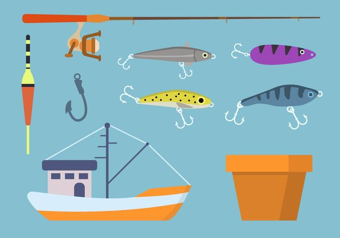 Flat Fishing Element Vectors