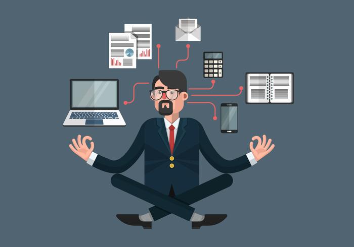 Person At Work Multitasking Vector Illustration