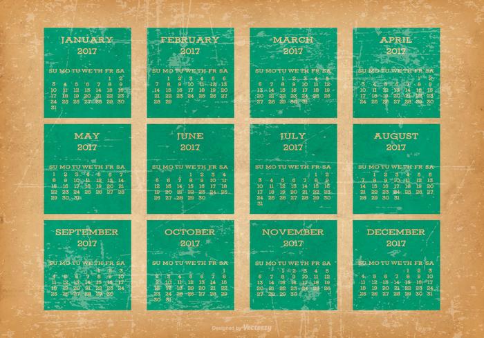 Viejo calendario de escritorio del estilo 2017 del Grunge vector