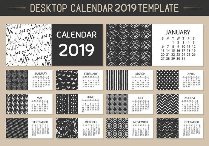 Monthly Desktop Calendar 2019 Vector Template