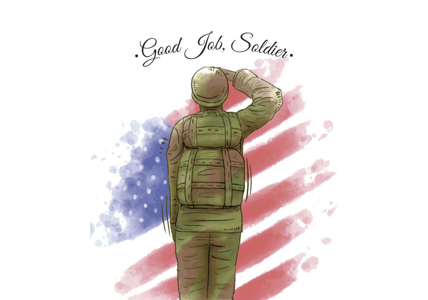 Watercolor American Flag And Veteran American Soldier 149512 Vector Art