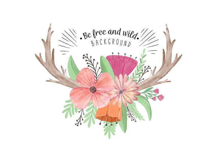 Cute Boho Flowers Leaves And Horns vector