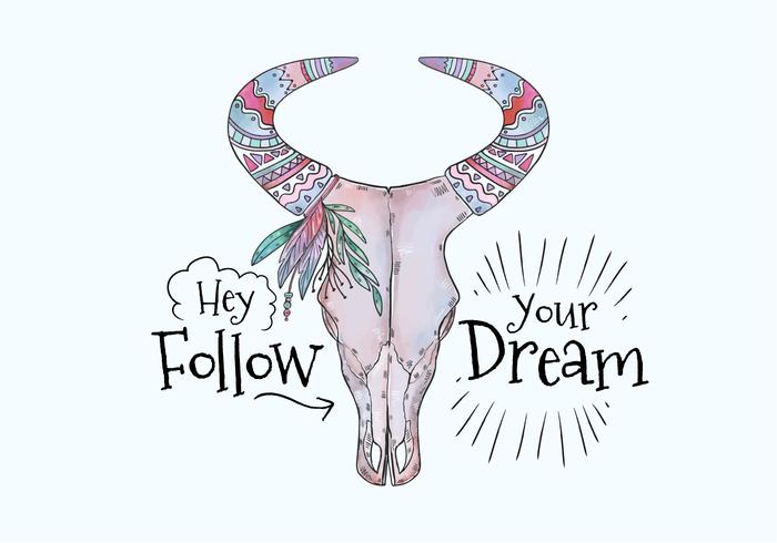 Boho Purple Cow Skull With Painting And Motivational Quote vector