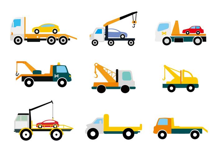 Flat Truck Tow Icons Vector