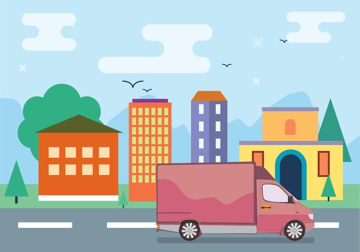 Moving Van On The Way Vector