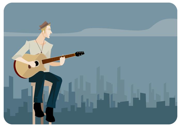 Young Man Singing And Playing Guitar Vector 