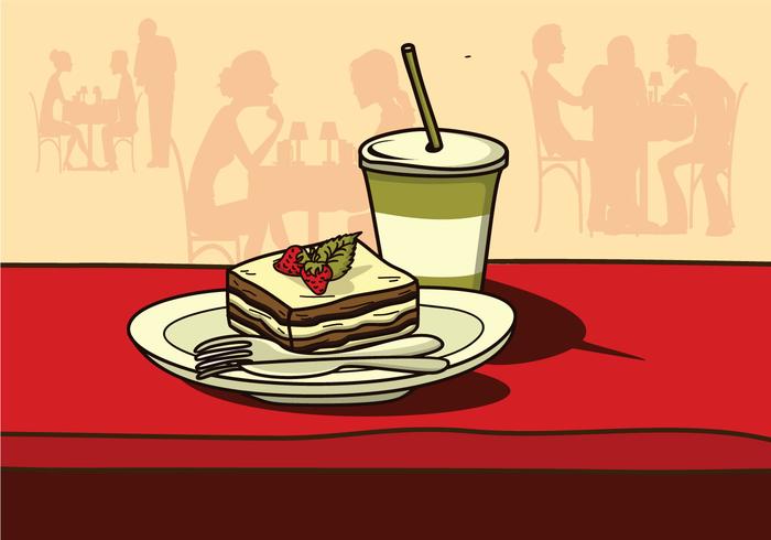 Tiramisu Cake In A Restaurant Vector 