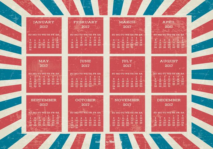 Calendario patriótico 2017 del Grunge del estilo vector