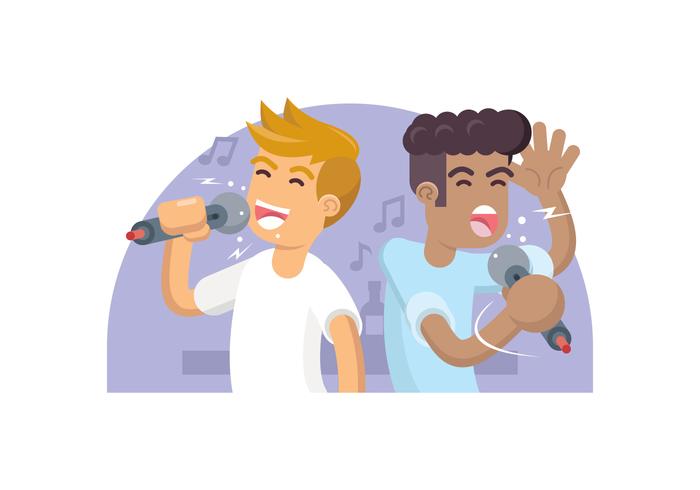 Two Friends Singing Karaoke Illustration vector