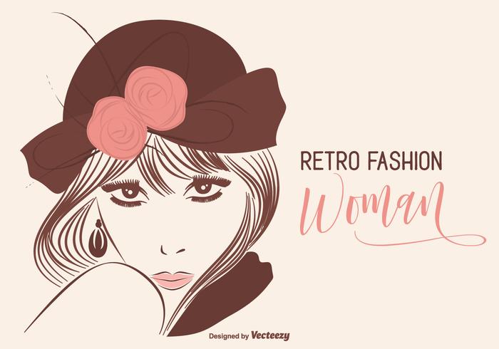 Retrato de moda retro mujer ilustración vectorial vector