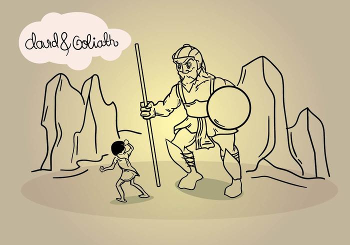 Ilustración de arte de línea de David y Goliath vector