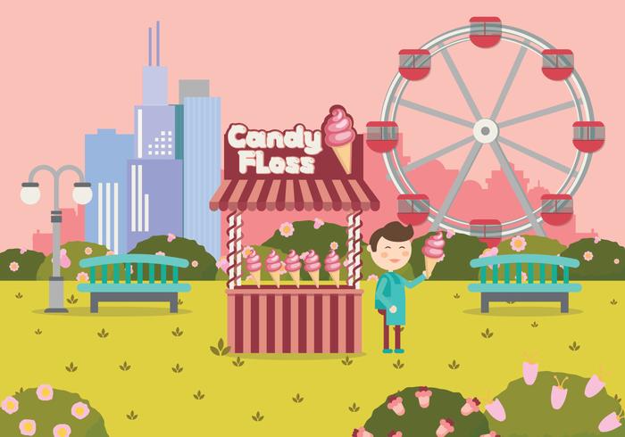 Candy Floss Cart Shop In Playground Vector Illustration