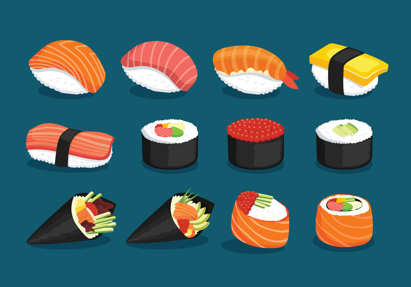 Sushi ingredients set in simple sketchy style. Salmon, tuna, shrimps,  avocado, nori, caviar, cucumber, scallions, rice. 17765438 Vector Art at  Vecteezy