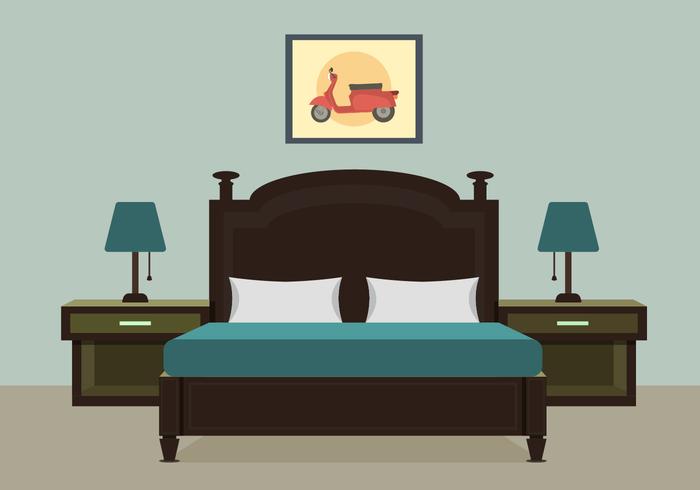 Bedroom With Furniture Vector Illustration