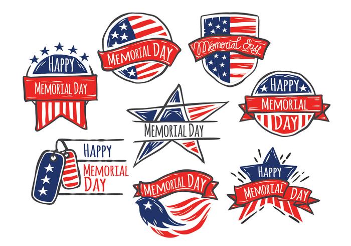 Happy Memorial Day of Hand Drawn Style Vector Set