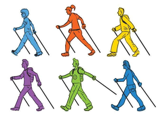 Nordic Walking conjunto de ilustración vectorial vector