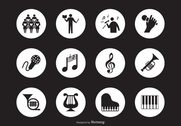 Negro Silueta de rendimiento musical iconos vectoriales vector