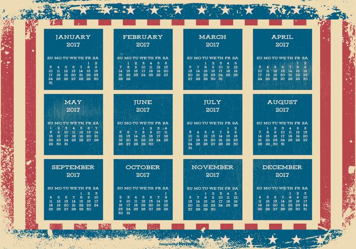 Calendario patriótico 2017 del estilo del Grunge vector