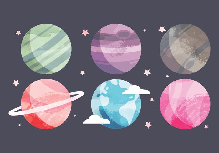Vector Watercolor Planets Collection