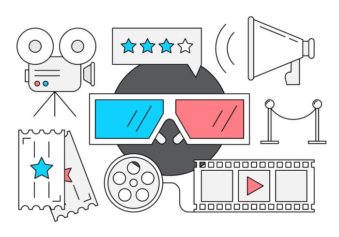 Free Cinema Icons in Linear Style vector