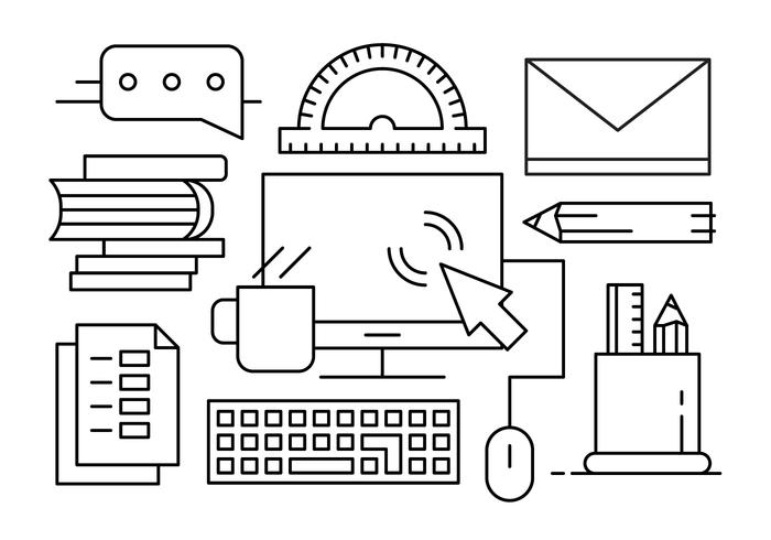 Free Vector Illustration with Office Desk Objects and Elements