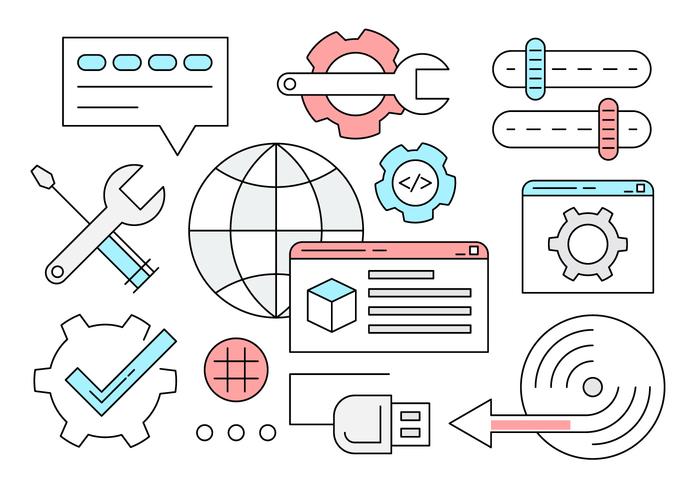 Elementos vectoriales de instalación de software lineal vector
