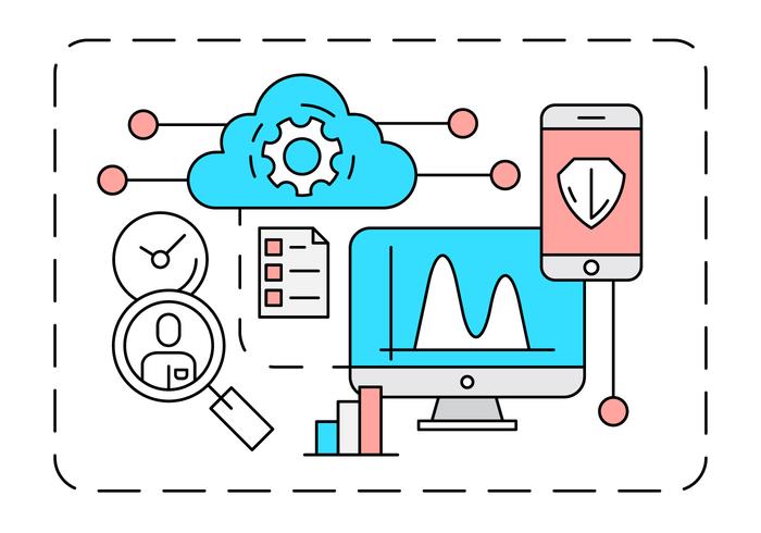 Linear Cloud Computing Illustration vector