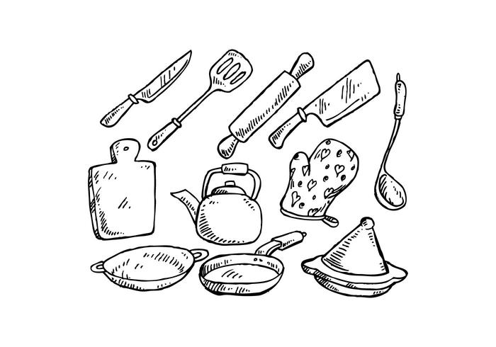 Herramientas de cocina gratis Hand Drawn Vector