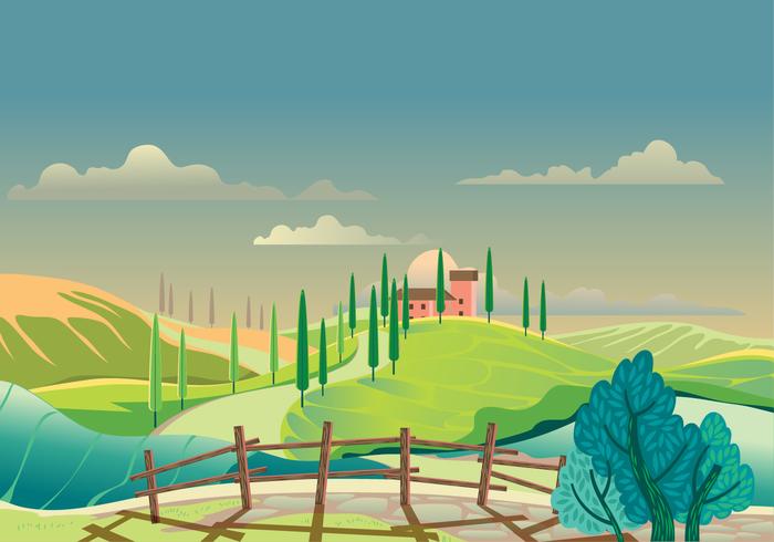 Vew of the Hilly Landscape in Tuscany vector